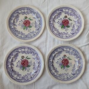 Copeland Spode Mayflower Pink & Purple Floral Plates -  4 DAMAGED
